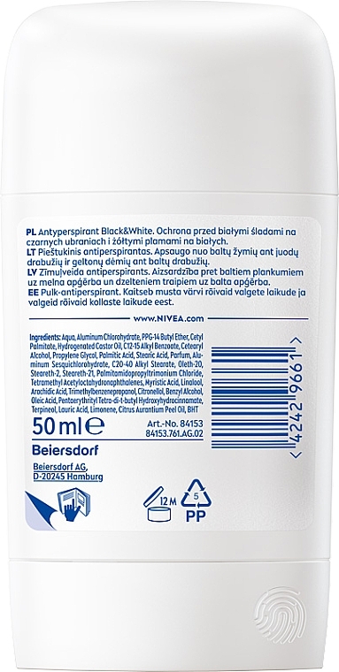 Antyperspirant w sztyfcie - NIVEA Black & White Invisible Clear — Zdjęcie N2