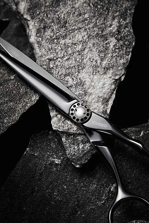 Nożyczki fryzjerskie proste, 90019, czarne - Tondeo Premium Line Mythos Black Offset 6.0" Conblade — Zdjęcie N2