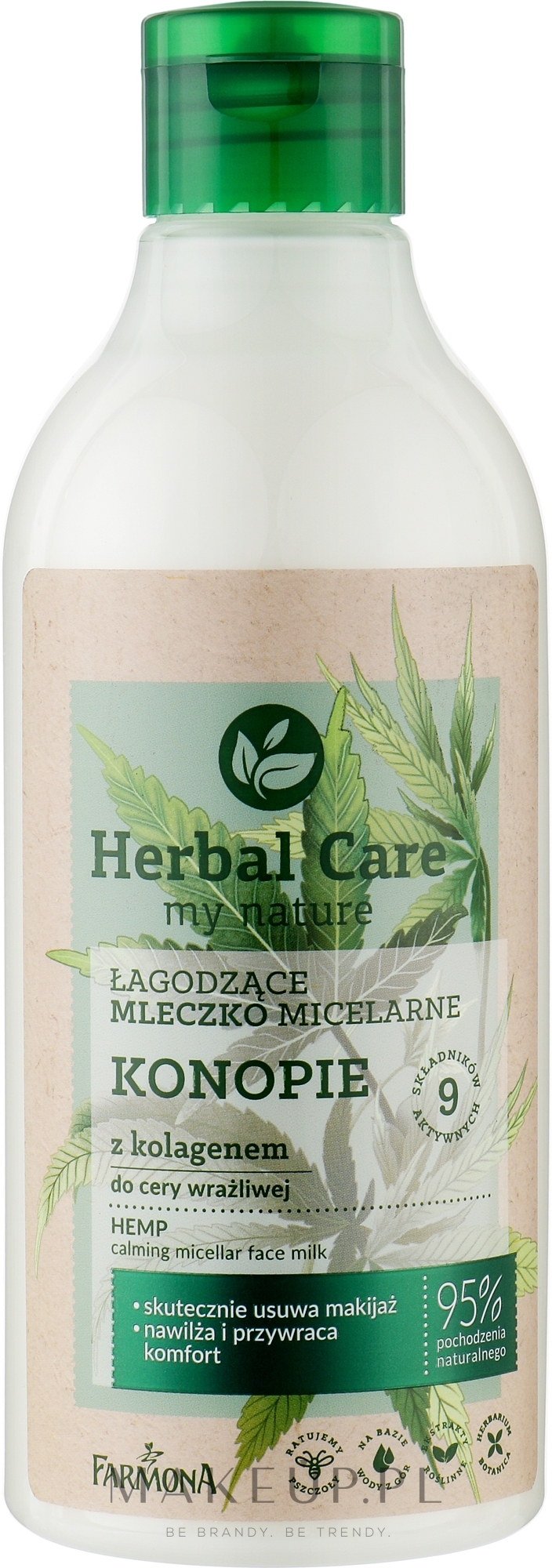 Łagodzące mleczko micelarne do cery wrażliwej Konopie z kolagenem - Farmona Herbal Care — Zdjęcie 400 ml