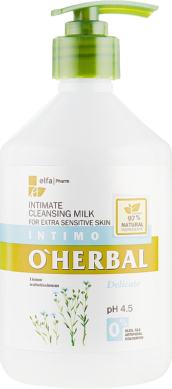 	 Mleczko do higieny intymnej dla skóry wrażliwej z ekstraktem z lnu - O'Herbal — Zdjęcie N1