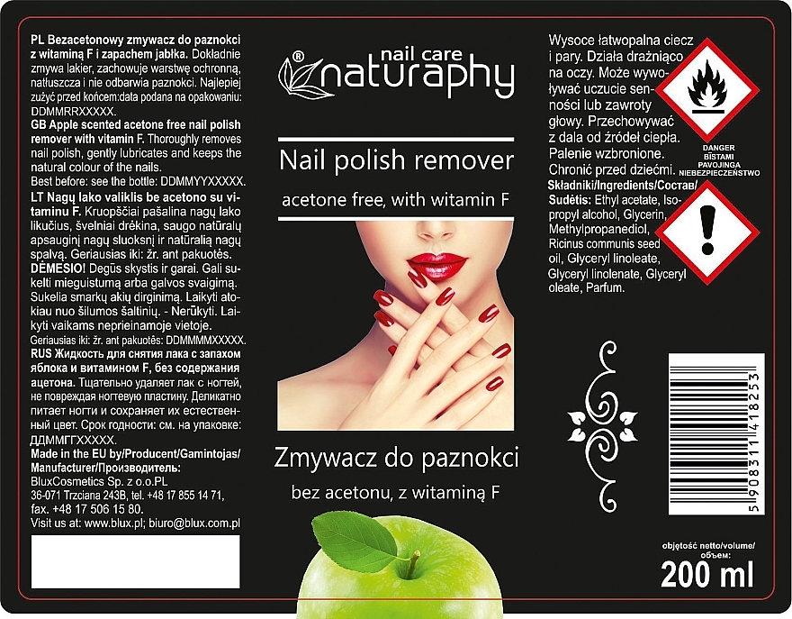 Zmywacz do paznokci bez acetonu z witaminą F Jabłko - Naturaphy Nail Polish Remover Apple Scent — Zdjęcie N2