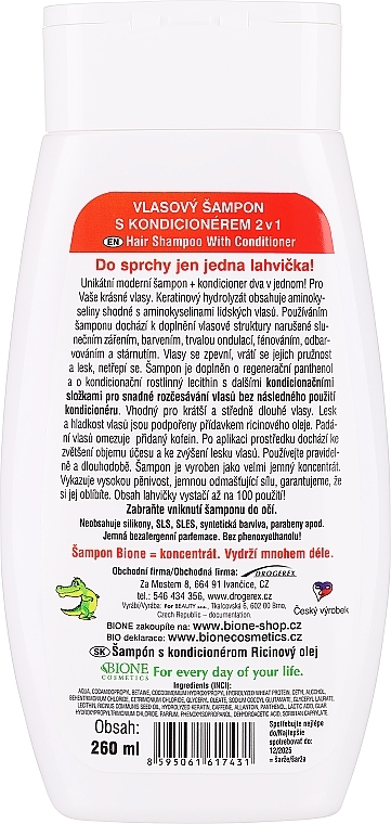 Regenerujący szampon z odżywką 2 w 1 - Bione Cosmetics Keratin + Ricinovy Oil — Zdjęcie N2
