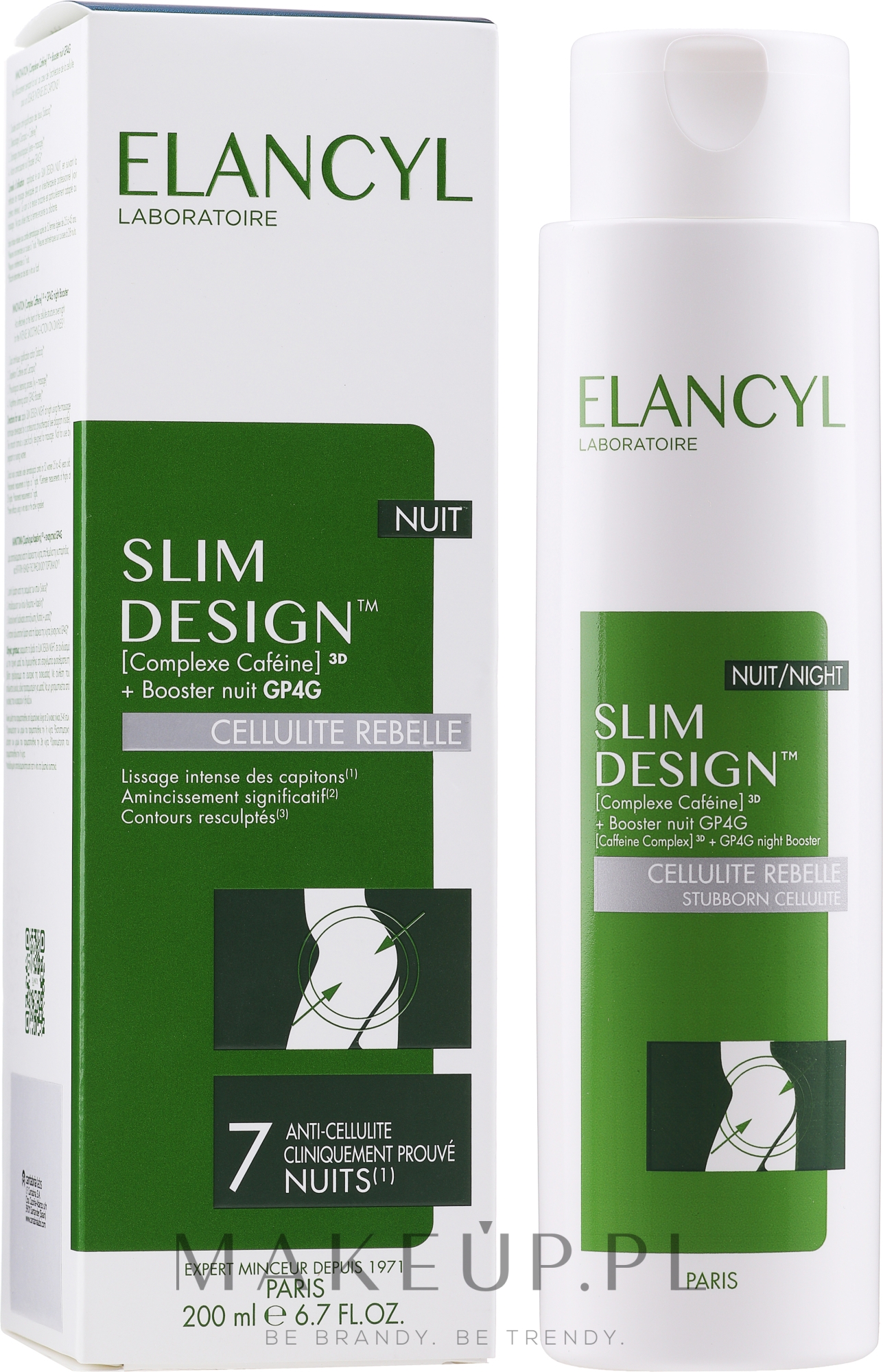 Liftingujący koncentrat antycellulitowy z kofeiną i kompleksem 3D - Elancyl Slim Design Night Stubborn Cellulite — Zdjęcie 200 ml