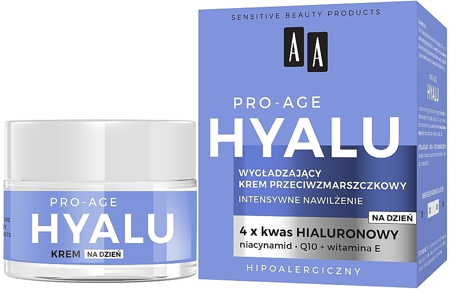 Wygładzający krem przeciwzmarszczkowy Intensywne nawilżenie - AA Cosmetics Hyalu Pro-Age