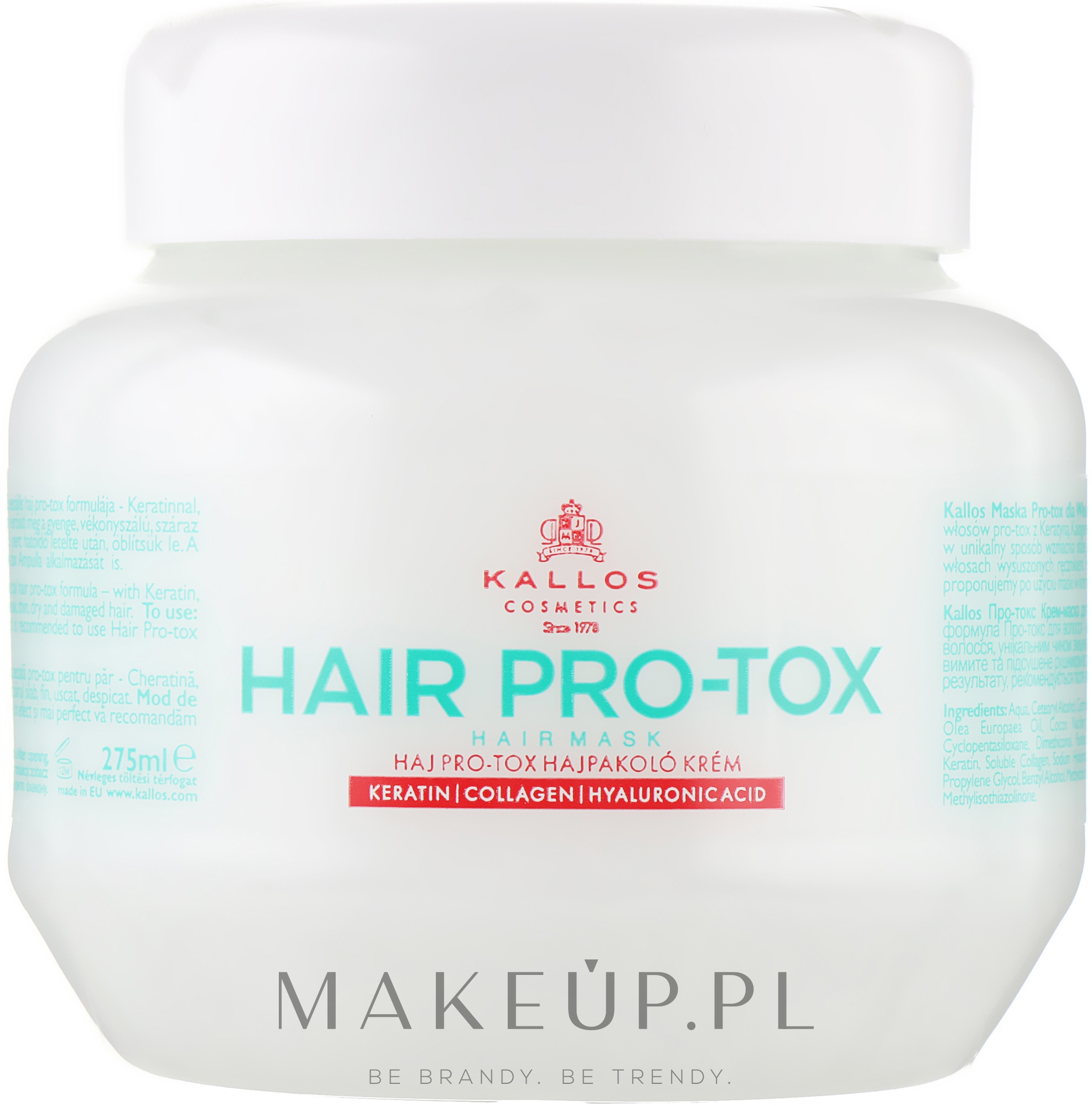 Maska do włosów Keratyna, kolagen i kwas hialuronowy - Kallos Cosmetics Hair Pro-Tox — Zdjęcie 275 ml