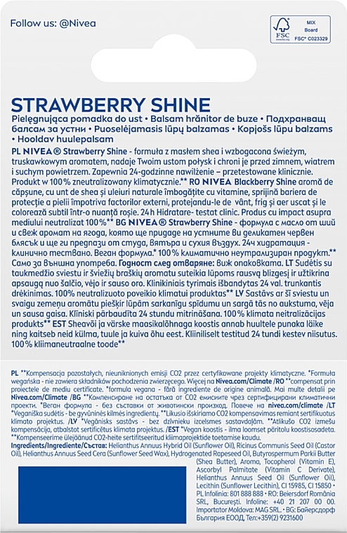 PRZECENA! Pielęgnujaca pomadka do ust Strawberry Shine - NIVEA Strawberry Shine Lip Balm * — Zdjęcie N3