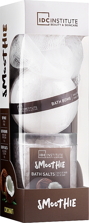 Zestaw - IDC Institute Smoothie Coconut Set (bath/ball/140g + sponge/1pcs + salt/200g) — Zdjęcie N1
