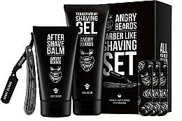 Kup Zestaw do golenia z czarną brzytwą - Angry Beards Arber Like Shaving Set (ash/balm 150 ml + ash/gel 250 ml + accessories 1 pc + patch 3 pcs)