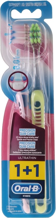 Miękkie szczoteczki do zębów, różowa i zielona - Oral-B Ultrathin Precision Gum Care Extra Soft — Zdjęcie N1