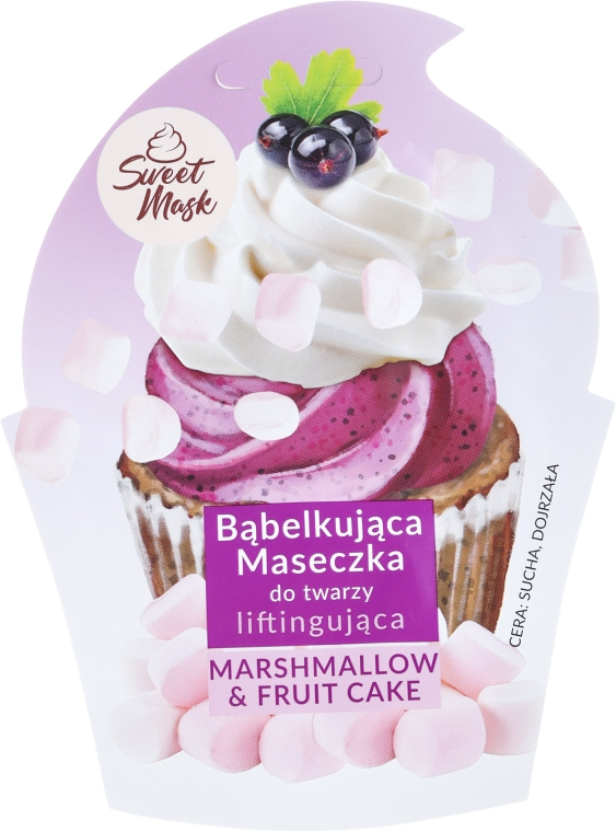 Liftingująca maseczka bąbelkująca do cery suchej i dojrzałej Babeczka owocowa z piankami marshmallow - Marion Sweet Mask