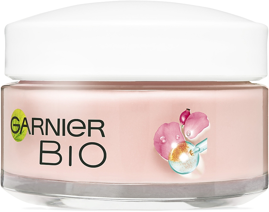 Krem z olejkiem z dzikiej róży rozjaśniający poszarzałą skórę - Garnier Bio Rosy Glow 3in1 Youth Cream — Zdjęcie N2