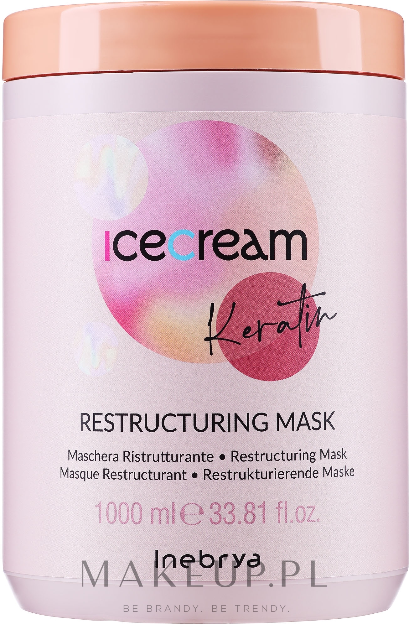 Restrukturyzująca maska z keratyną do włosów - Inebrya Ice Cream Keratin Restructuring Mask — Zdjęcie 1000 ml