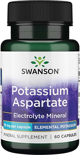 Suplement mineralny Asparaginian potasu, 99 mg, 60 szt. - Swanson Potassium Aspartate — Zdjęcie N1
