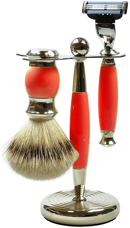 Zestaw do golenia - Golddachs Finest Badger, Mach3 Polymer Red Chrom (sh/brush + razor + stand) — Zdjęcie N1