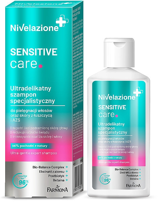 Ultradelikatny szampon specjalistyczny do pielęgnacji włosów oraz skóry z łuszczycą i AZS - Farmona Nivelazione Sensitive Care  — Zdjęcie N1