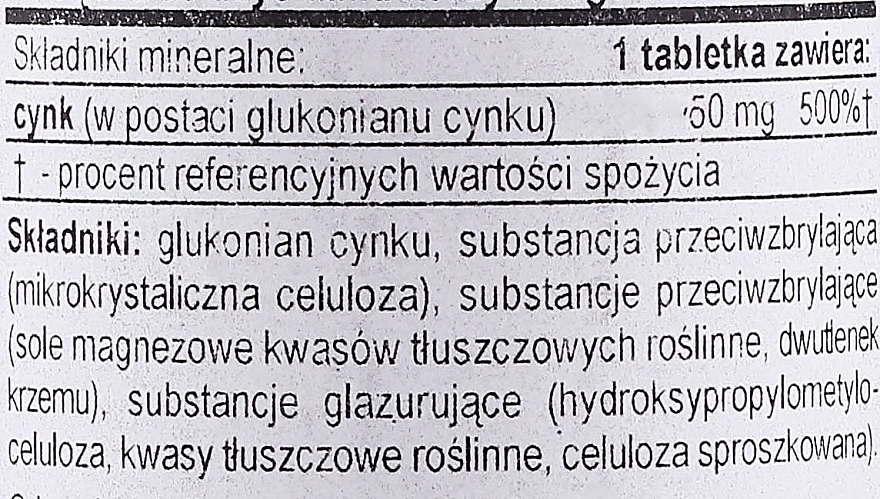 Tabletki wegetariańskie z glukonianem cynku 50 mg - Now Foods Zinc 50mg — Zdjęcie N3