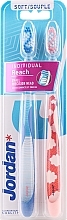 Miękka szczoteczka do zębów w paski, różowa+niebieska - Jordan Individual Reach Soft — Zdjęcie N1