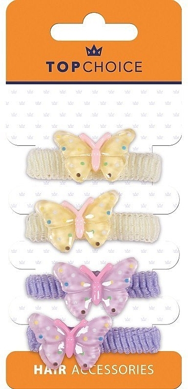 Gumki do włosów Motylki, 25730, żółte i liliowe - Top Choice — Zdjęcie N1