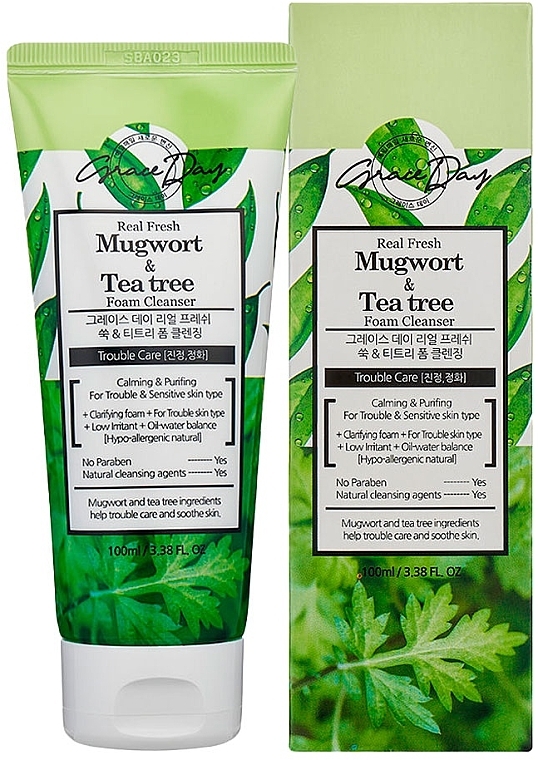 Pianka do mycia twarzy z piołunem i ekstraktem z drzewa herbacianego - Grace Day Real Fresh Mugwort & Tea Tree Foam Cleanse — Zdjęcie N2