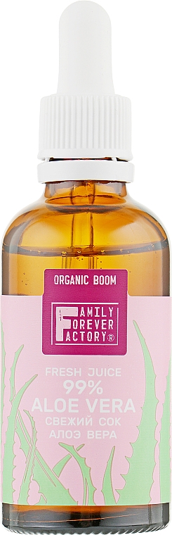 Świeży sok z aloesu 99% do skóry wokół oczu, twarzy, szyi i dekoltu - Family Forever Factory Organic Boom Fresh Juice 99% Aloe Vera