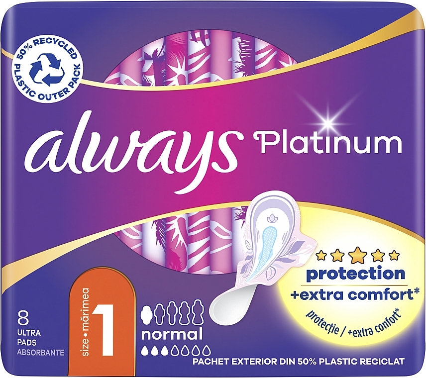 Podpaski ze skrzydełkami, 8 szt. - Always Platinum Ultra Normal Plus — Zdjęcie N1