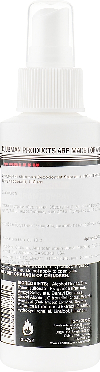 Dezodorant bez aerozolu dla mężczyzn - Clubman Supreme Non-Aerosol Deodorant Spray — Zdjęcie N2