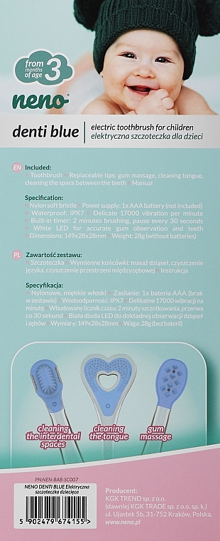Elektryczna szczoteczka do zębów dla dzieci - Neno Denti Blue Electronic Toothbrush For Children — Zdjęcie N2