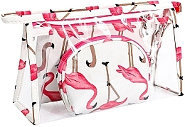 Damska kosmetyczka 3 w 1 Flamingo, biała - Ecarla — Zdjęcie N1