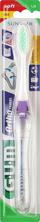 Podróżna szczoteczka do zębów, miękka, fioletowa - G.U.M Orthodontic Travel Toothbrush — Zdjęcie N1