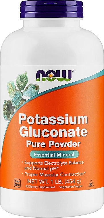 Potas w proszku - Now Foods Potassium Gluconate Pure Powder — Zdjęcie N1