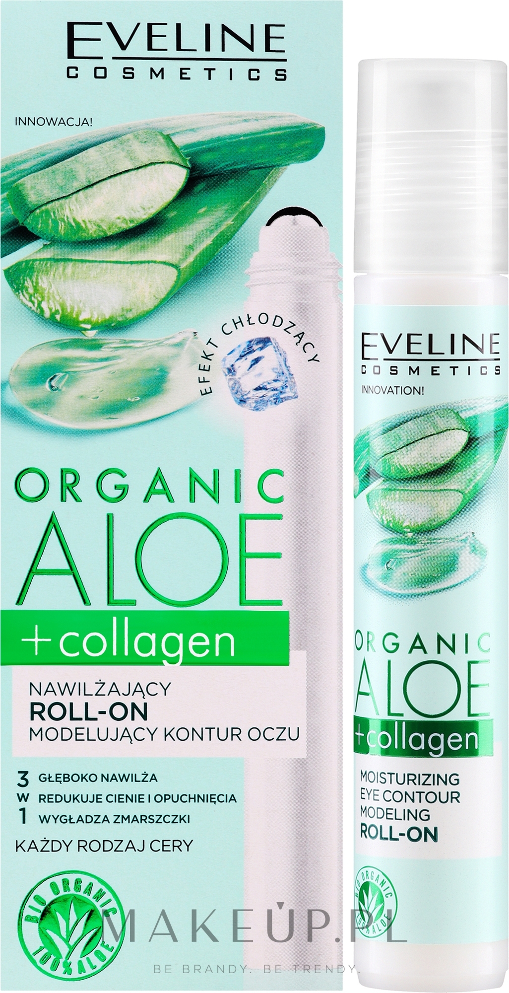 Nawilżający roll-on modelujący kontur oczu - Eveline Cosmetics Organic Aloe + Collagen — Zdjęcie 15 ml