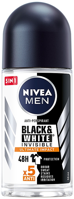 Antyperspirant w kulce 5 w 1 dla mężczyzn - Nivea Men Black & White Invisible Ultimate Impact 5in1 Roll-On — Zdjęcie N1