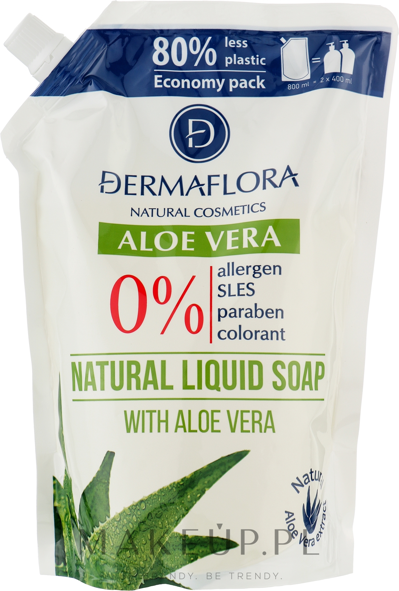 Mydło do rąk w płynie - Dermaflora Aloe Vera Natural Liquid Soap Refill (uzupełnienie) — Zdjęcie 800 ml