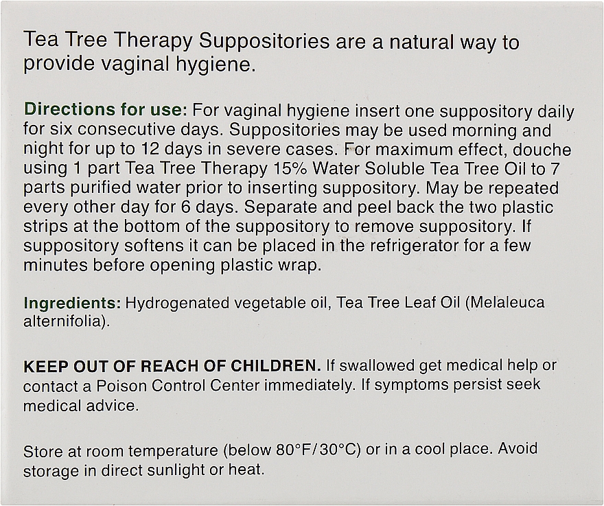 Czopki olejkowe do higieny pochwy - Tea Tree Therapy Suppositories For Vaginal Hygiene — Zdjęcie N3