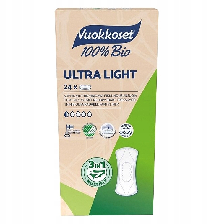 Wkładki higieniczne, 24 szt. - Vuokkoset 100% Bio Ultra Light — Zdjęcie N1