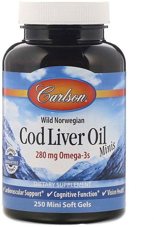 Olej z wątroby dorsza w żelowych kapsułkach - Carlson Labs Cod Liver Oil Minis — Zdjęcie N1