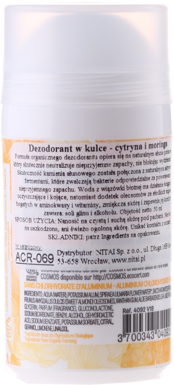 Organiczny dezodorant w kulce Cytryna i moringa - Acorelle Lemon Moringa Deodorant Care — Zdjęcie N2