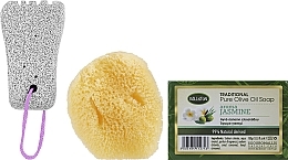 Kup Zestaw mydło o zapachu jaśminu, biały pumeks i gąbka do kąpieli - Kalliston (soap/100g + stone/1pcs + sponge/1pcs)