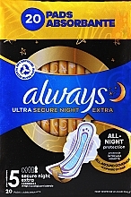 Podpaski higieniczne, rozmiar 5, 20 sztuk - Always Ultra Secure Night Extra — Zdjęcie N1