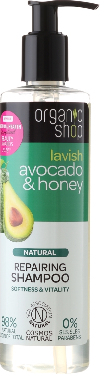 Naturalny szampon do włosów Miękkość i witalność Awokado i miód - Organic Shop Avocado & Honey Repairing Shampoo