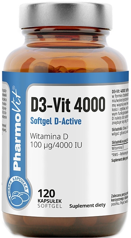 Suplement diety D3-Vit 4000, kapsułki - Pharmovit D3-Vit 4000 Softgel D-Active — Zdjęcie N1