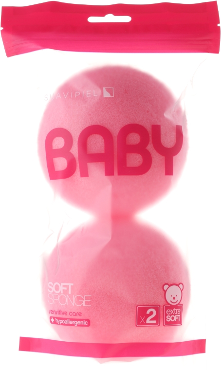 Zestaw gąbek kąpielowych dla dzieci, różowe, 2 szt. - Suavipiel Baby Soft Sponge — Zdjęcie N1
