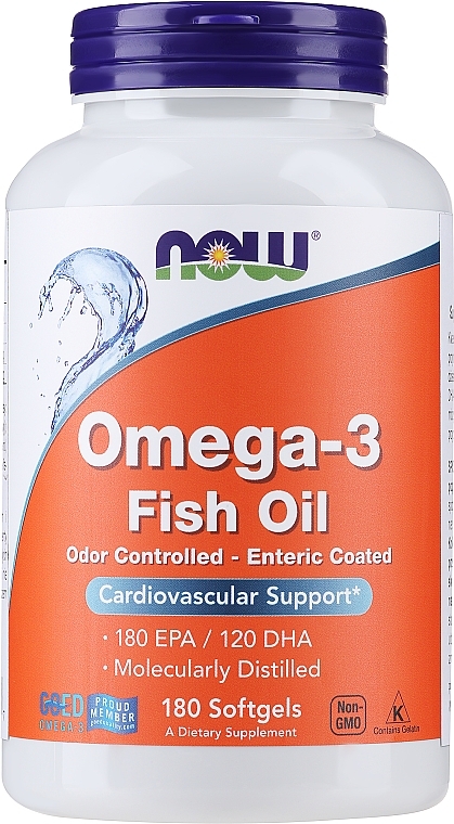 Kapsułki Omega-3 1000 mg - Now Foods Omega-3 Molecularly Distilled 180 EPA/120 DHA — Zdjęcie N5