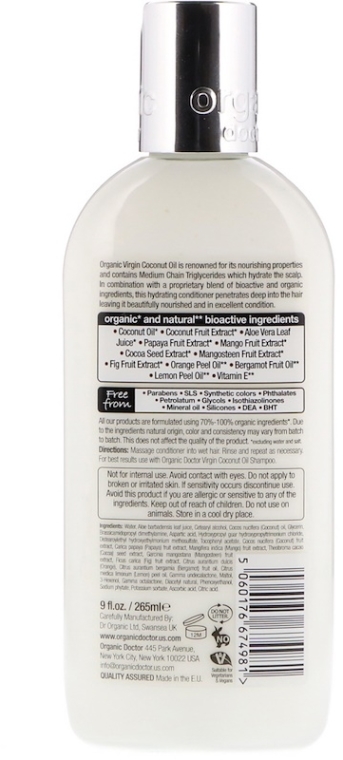 Odżywka do włosów suchych i zniszczonych Organiczny olej kokosowy - Dr Organic Virgin Coconut Oil Conditioner — Zdjęcie N2