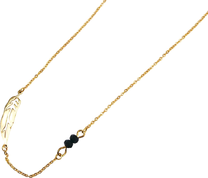 Naszyjnik, pióro i czarne kamienie, złoty - Lolita Accessories — Zdjęcie N1