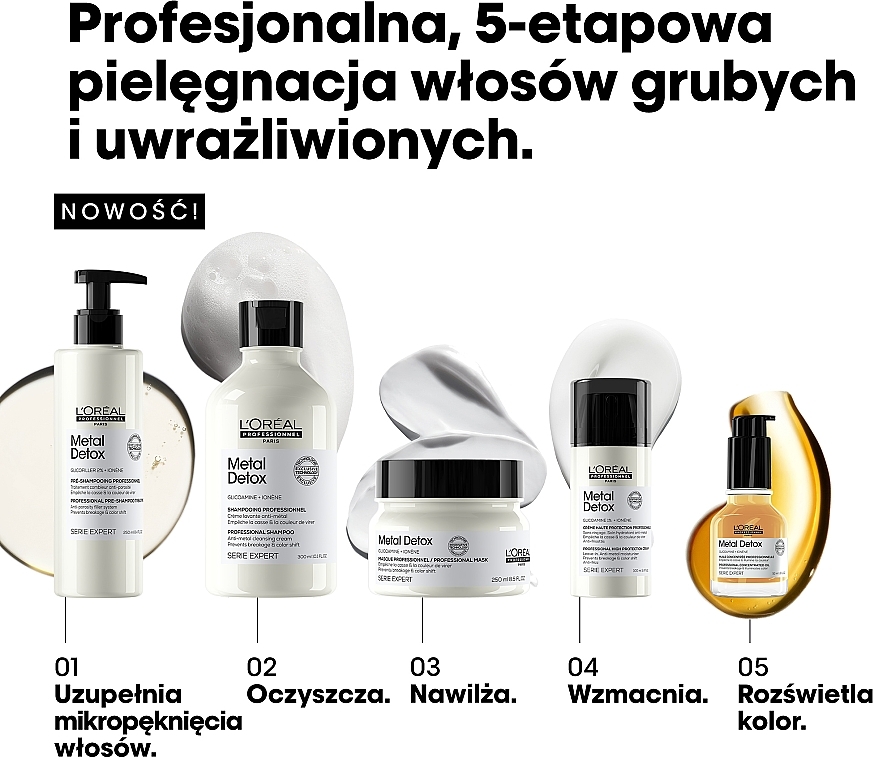 PRZECENA! Profesjonalna pielęgnacja przed szamponem zmniejszająca porowatość wszystkich rodzajów włosów, zapobiegająca łamaniu i niepożądanym zmianom koloru - L'Oreal Professionnel Serie Expert Metal Detox * — Zdjęcie N7