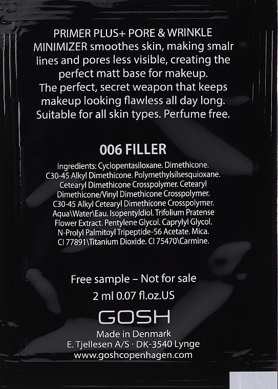 PREZENT! Wygładzająca baza pod makijaż - Gosh Copenhagen Primer Plus+ Pore & Wrinkle Minimizer (próbka) — Zdjęcie N2