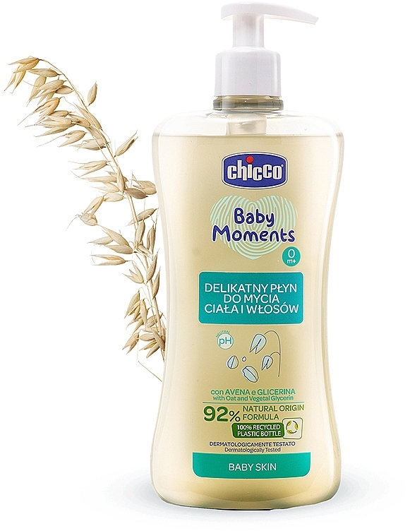 PRZECENA! Delikatny płyn do mycia ciała i włosów - Chicco Baby Moments Gentle Body Wash And Shampoo * — Zdjęcie N1