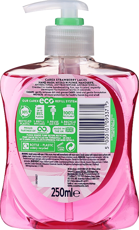 Antybakteryjne mydło w płynie do rąk o zapachu żelków truskawkowych - Carex Strawberry Laces Handwash — Zdjęcie N2