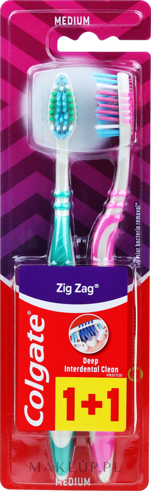Szczoteczka do zębów Zygzak plus, średnia twardość, zielona + różowa - Colgate Zig Zag Plus Medium — Zdjęcie 2 szt.